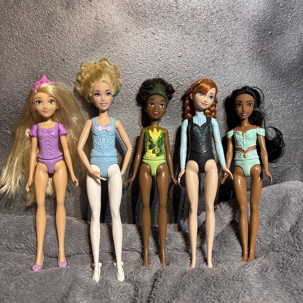 Mattel Lot 5 Disney Princess Dolls Rapunzel Cinderella Tiana Anna Jasmine Doll